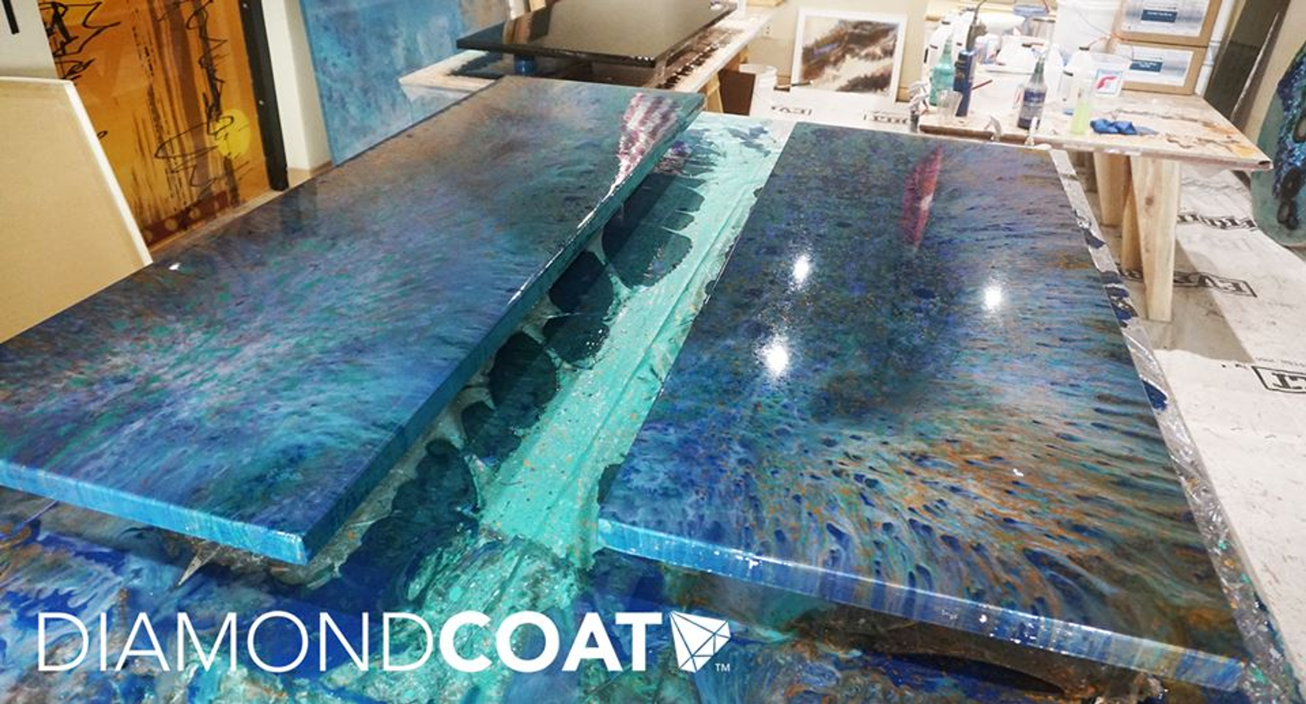 Custom Ocean Epoxy Countertops for Moab Restaurant Diamond Coat