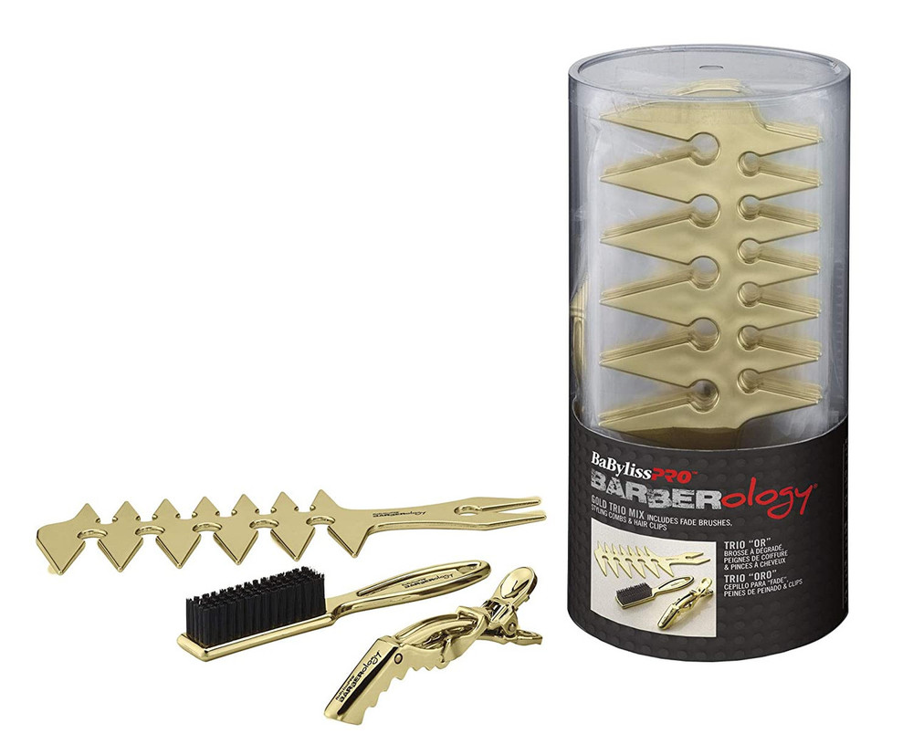 Babyliss Pro Barberology Gold Trio Mix Fade Brushes, Styling Combs & Hair Clips  Babyliss Pro Barberology Gold Trio Mix Fade Brushes, Styling Combs & Hair Clips