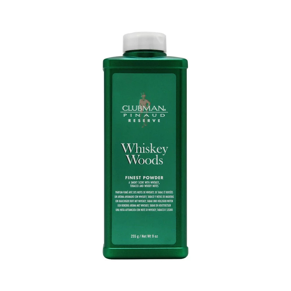 CLUBMAN Pinaud Reserve Whiskey Woods Finest Powder 9 oz.  CLUBMAN Pinaud Reserve Whiskey Woods Finest Powder 9 oz.