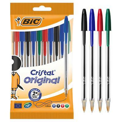 Bic Cristal Med Ball Pen Ass (Pack 10)
