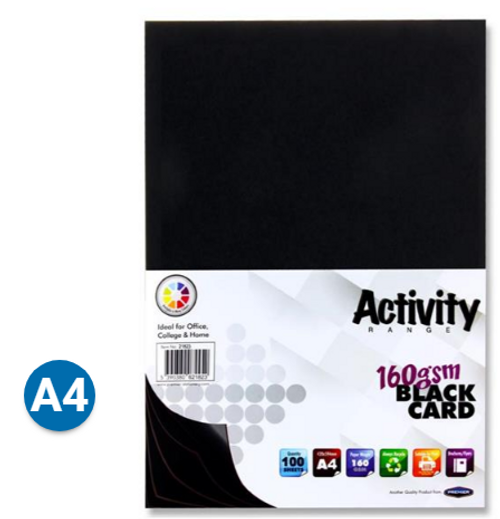 A4 160gsm Card 100 Sheets - Black