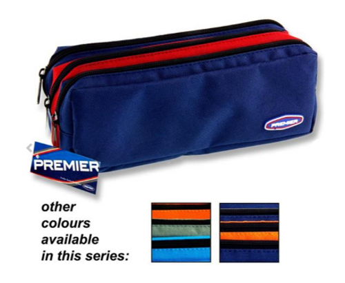 Premier 3 Pocket Zip Pencil Case - 3 Col