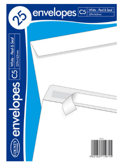 County - 25pk C5 White Envelopes