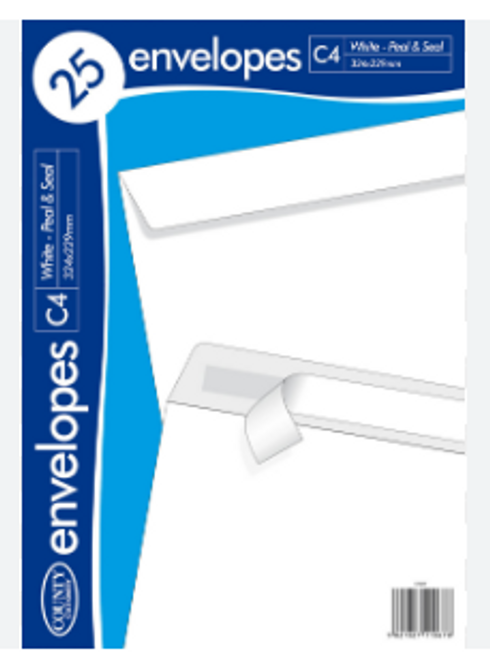 C4 White Peel & Seal Envelopes 25pk