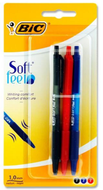 3 Asst Soft Feel Clic Ballpoint Pens