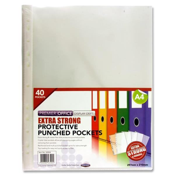 Pkt.40 A4 Extra Strong Punched Pockets