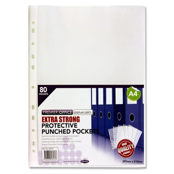 Pkt.80 A4 Extra Strong Punched Pockets