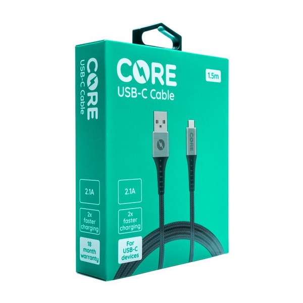 CORE 1.5M Braided USB-C Cable 2.1A Grey