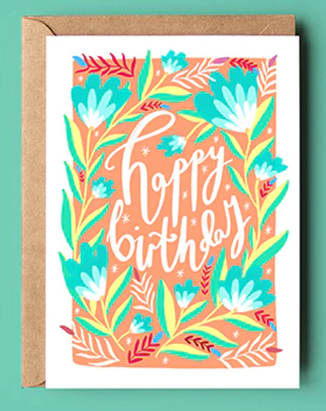 Happy Birthday Peach Florals Card