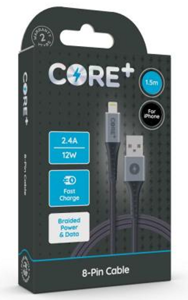 CORE+ 8-Pin Cable 1.5m Braided Grey 2.4A