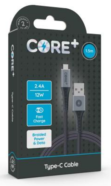 CORE+ Type-C Cable 1.5m Braided Grey 2.4
