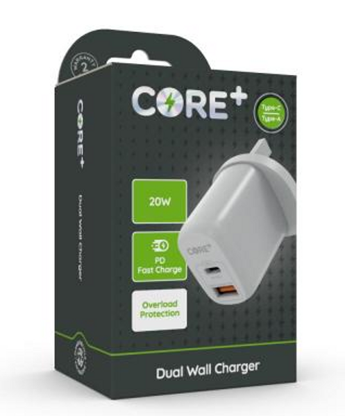 CORE+ Dual Wall Charger 20W TYPE C&A
