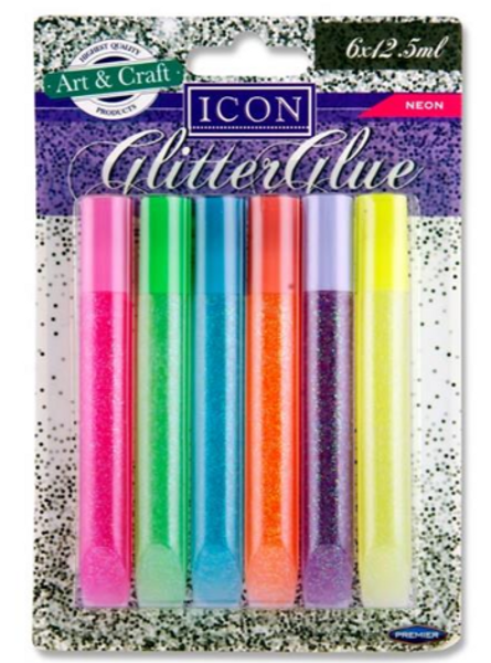 Icon Card 6x12.5ml Glitter Glue - Neon