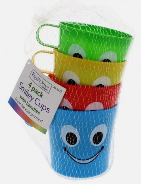 4 Pack Smiley Cups Astd Colour