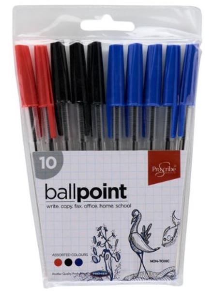Pkt.10 Ballpoint Pens - Asst