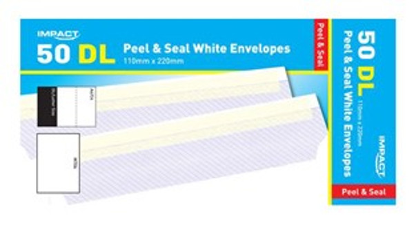 DL WHITE PEEL & SEAL ENVELOPES 50S