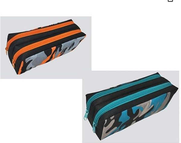 Square Double Zip Camo Pencil Case