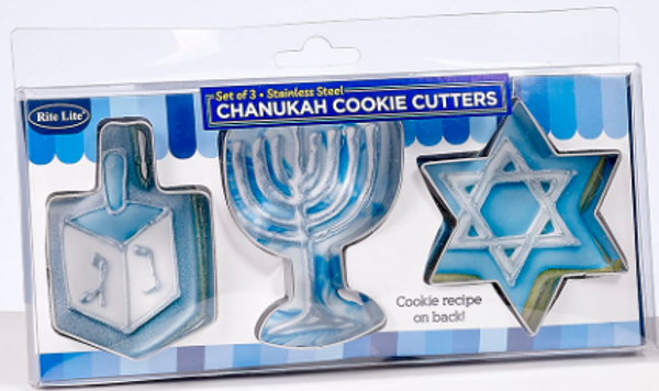  CHANUKAH COOKIE CUTTERS, 3 SHAPES  8"X4" GIFTBOX