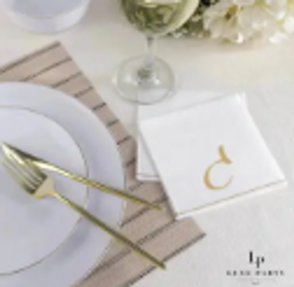 White and Gold Hebrew Gimel Paper Cocktail Napkins | 16 Napkins