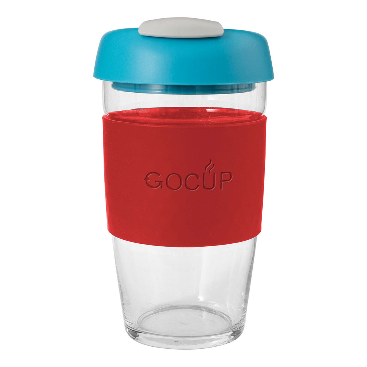 Glass GOCUP - 473ml/16Oz - Red/Aqua/Grey - Avanti Homewares Australia