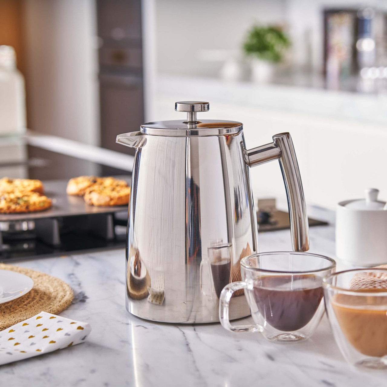 Modena Twin Wall Coffee Plunger 1L Cup Stainless Steel