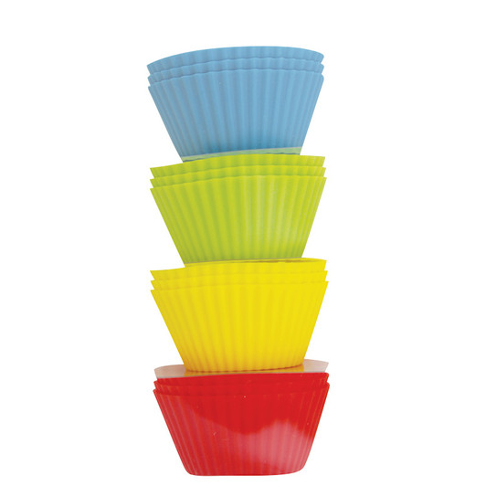 Silicone Muffin Cups 9cm Diameter - Set of 12 Red/Blue/Green/Yellow
