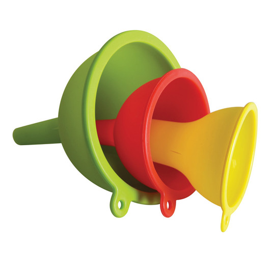 Silicone Funnel Set 3 Piece Set - Small Yellow/Medium Red/Large Green Silicone Funnel Set 3 Piece Set - Small Yellow/Medium Red/Large Green