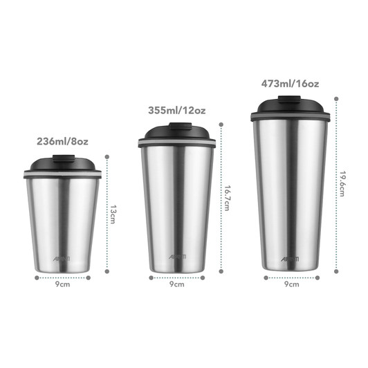 GOCUP Double Wall Insulated Cup - Brushed Stainless Steel - 355ml