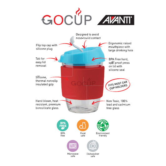 Glass GOCUP - 296ml/10Oz - Green/Coral/Sea Foam