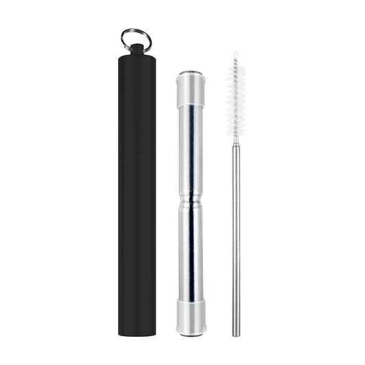 Telescopic Travel Straw With Silicone Tips - Black Telescopic Travel Straw With Silicone Tips - Black