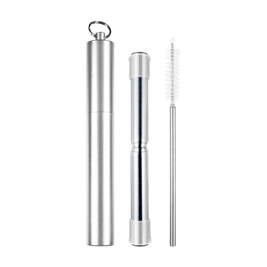 Telescopic Travel Straw With Silicone Tips - Silver Telescopic Travel Straw With Silicone Tips - Silver