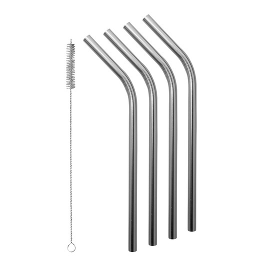 Smoothie Stainless Steel Straws With Cleaning Brush - Set of 4
