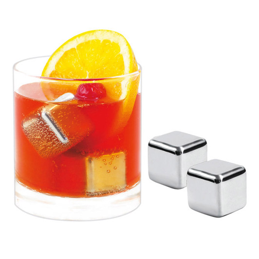Stainless Steel Ice Cubes 4 Piece Set With Velvet Pouch And Box
