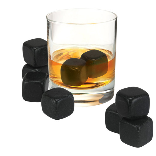 Whisky Rocks Set 9 Piece Set With Velvet Pouch And Box - Black Granite