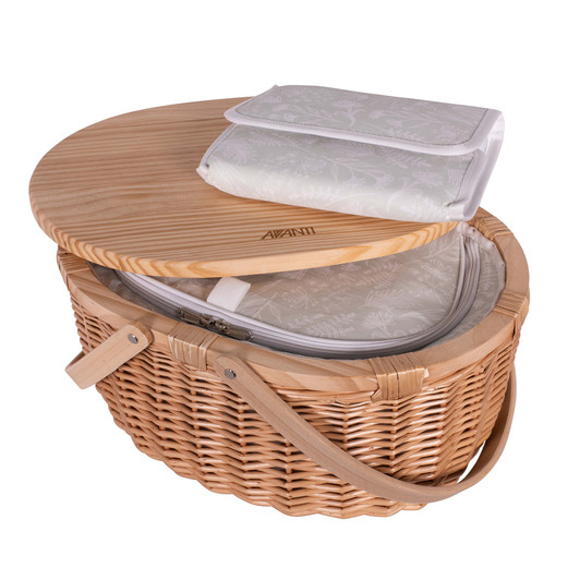 2 Person Pinewood Top Insulated Picnic Basket - Flora 2 Person Pinewood Top Insulated Picnic Basket - Flora