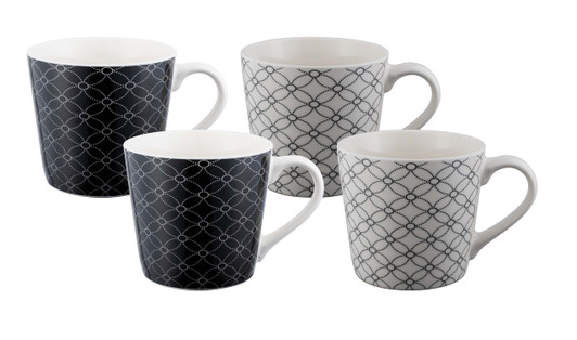Mod Mug 400ml, Set of 4 - Monochrome Geometrics Mod Mug 400ml, Set of 4 - Monochrome Geometrics
