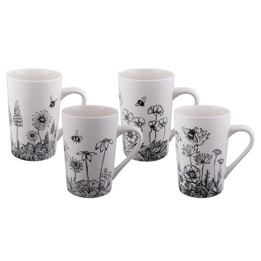 Tube Mug 350ml, Set of 4- Buzzing Garden