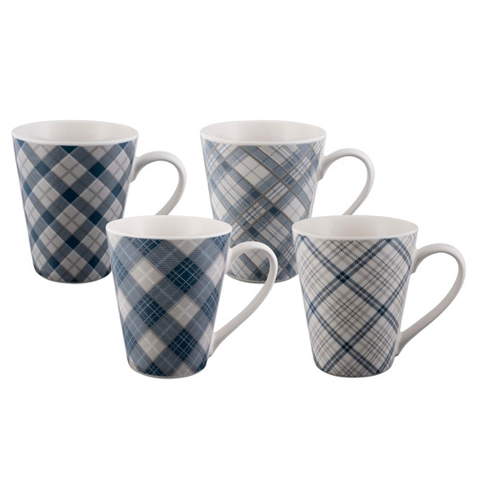 Conical Mug 400ml, Set of 4 - Tartan Blues