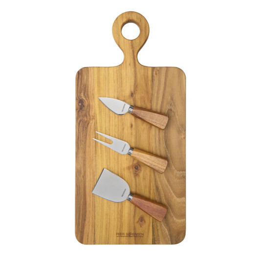 Teak 4 Piece Cheese Knife & Rectangular Board Set – 42 × 20 cm