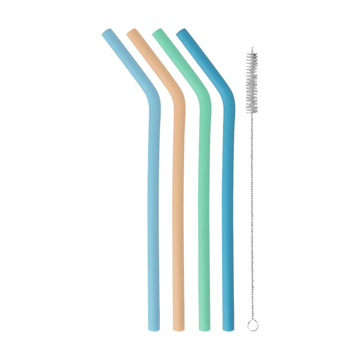 Silicone Straws With Cleaning Brush - Set of 4