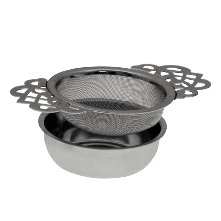 Empress Tea Strainer With Drip Bowl - Stainless Steel