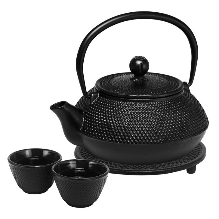 Hobnail Teapot Set ( 800ml Teapot,1xTrivet - 2x100ml Cups) - 800ml - Black