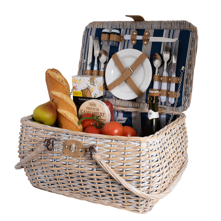 4 Person Drop Handle Picnic Basket - Willow Wicker Hampton Stripe