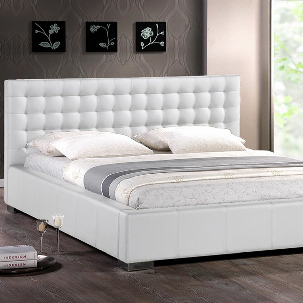 Madison White Bed with Upholstered Headboard Queen Size