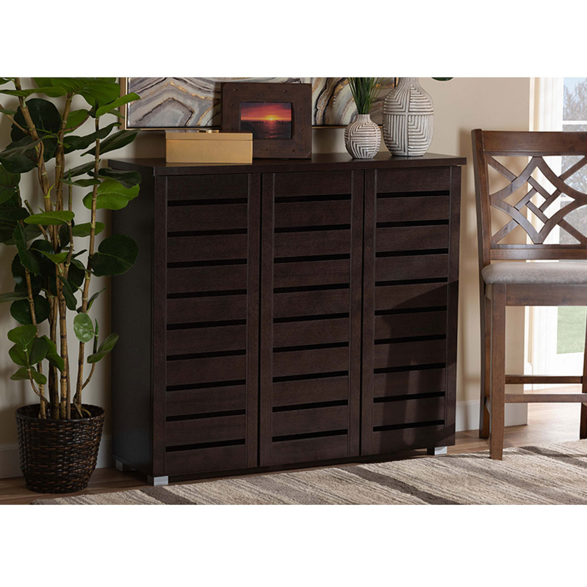 Adalwin 3 Door Dark Brown Wooden Entryway Shoe Storage