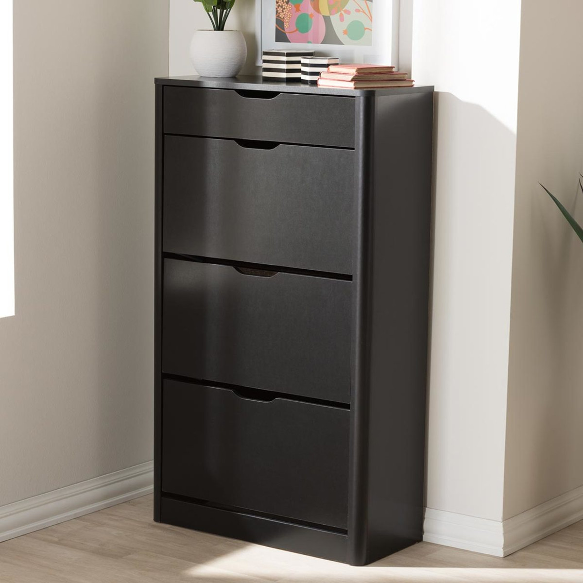 Baxton Studio Cayla Black Wood Shoe Cabinet