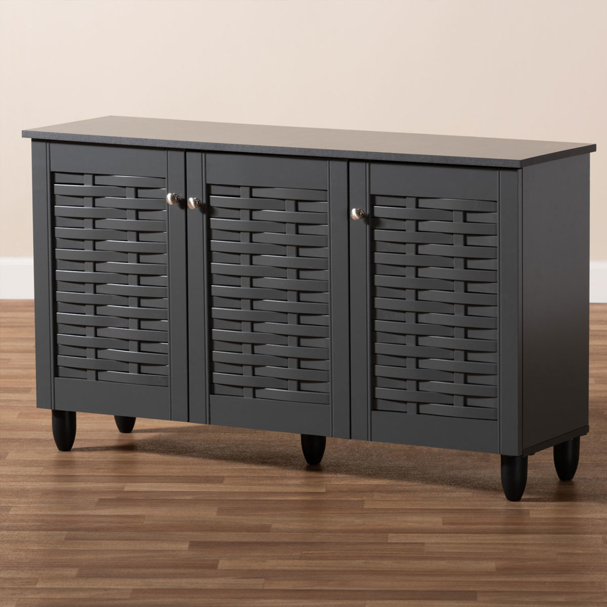 Winda Dark Gray 3 Door Wooden Entryway Shoe Storage Cabinet