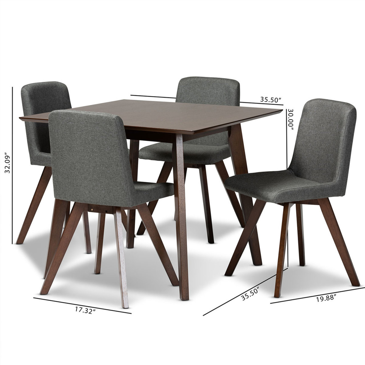 Baxton Studio Pernille Grey Fabric Walnut Finished Wood 5 Piece