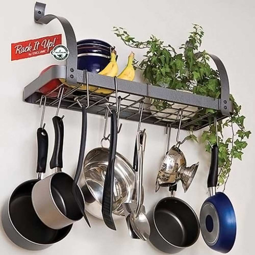 Hanging Kitchen Organizer Pot Pan Holder Wall Mount Dish Rack Utensil  Cookware