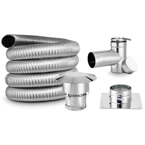 3'' x 25'' DIY Chimney Smooth-Wall Liner Kit with Tee